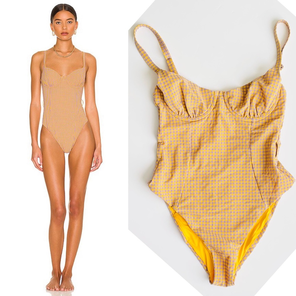 WeWoreWhat Yellow Checkered One Piece Swimsuit